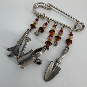 Silver-plated Gardening Charm Pin Brooch